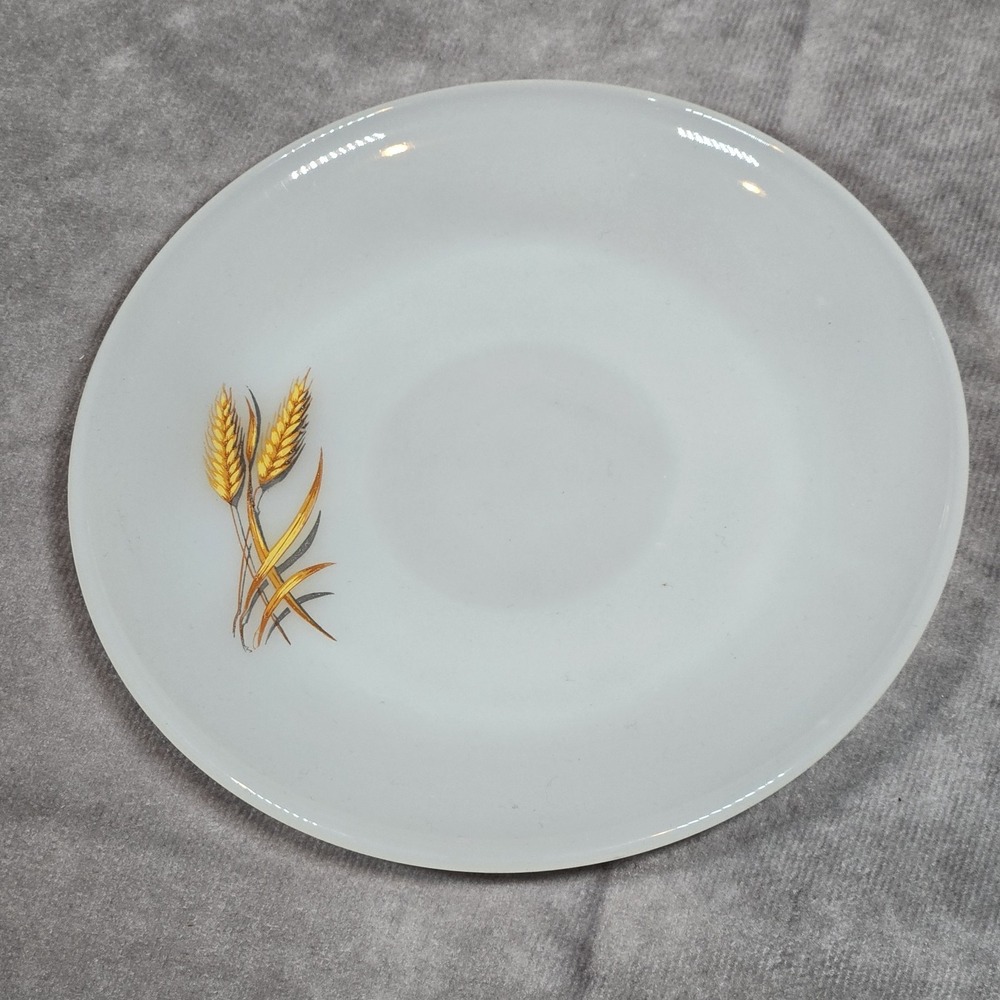 Vintage Fire‎ King Oven Ware Milk Glass Golden Wheat Saucer
